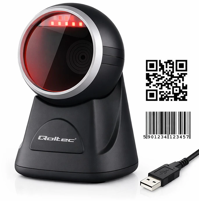 Qoltec Stacionarus tikslus skaitytuvas, brūkšninio kodo ir QR 1D skaitytuvas | 2D