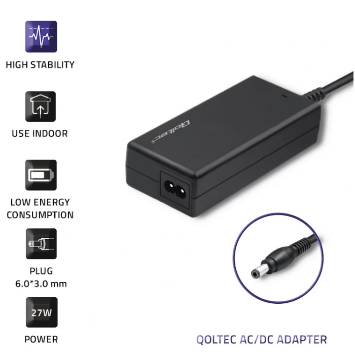 QOLTEC 51522 Qoltec kintamosios srovės adapteris 27W 12V 2,25A 6,0 3,0 + maitinimo laidas