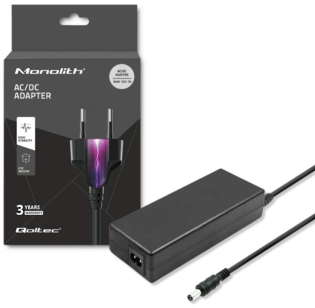 QOLTEC 51108 Universalus kintamosios srovės adapteris 84W 12V 7A 5.5 2.1 + maitinimo laidas