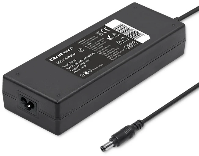 QOLTEC 50798 Stalinio kompiuterio maitinimo šaltinis 120W 12V 10A 5,5x2,5 maitinimo kabelis