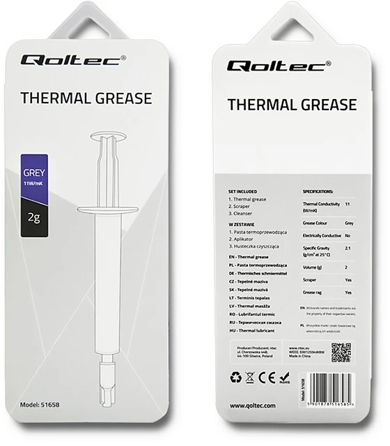 QOLTEC 51658 Qoltec Termopasta 11W/mK 2g pilkas