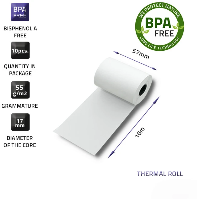 QOLTEC 51899 Terminis rulonas 57 x 16 55g / m2 10 vnt. Būkite BPA