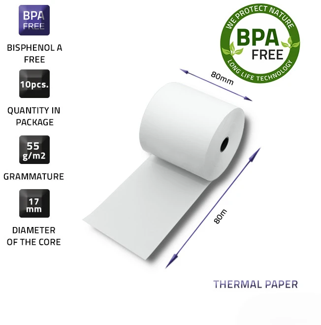 Qoltec 51892 Terminis ritinys 80 x 80 | 55g/m2 | 10 vnt | Be BPA