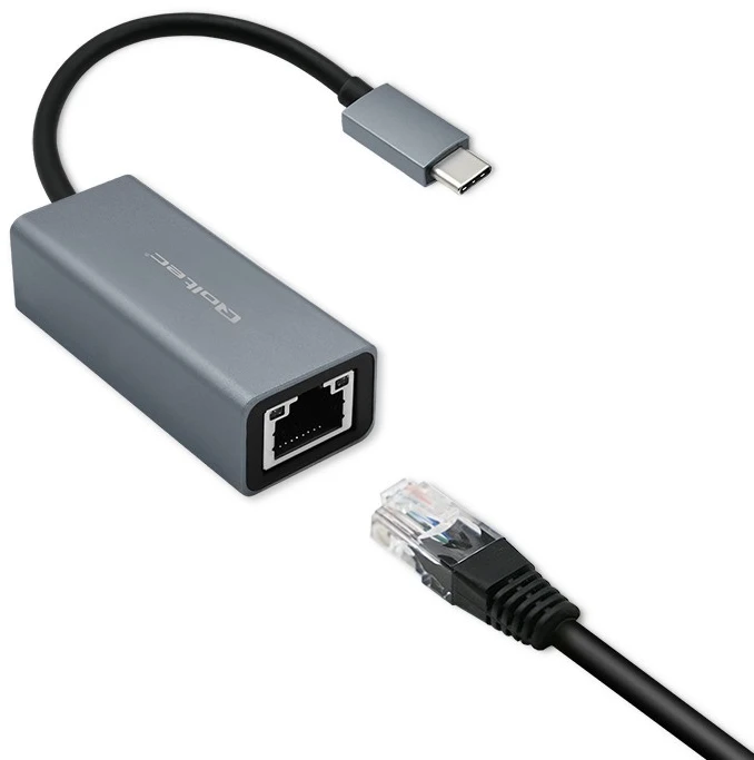 Qoltec USB-C į RJ45 eterneto adapteris | 1000 Mbps | aliuminio korpusas