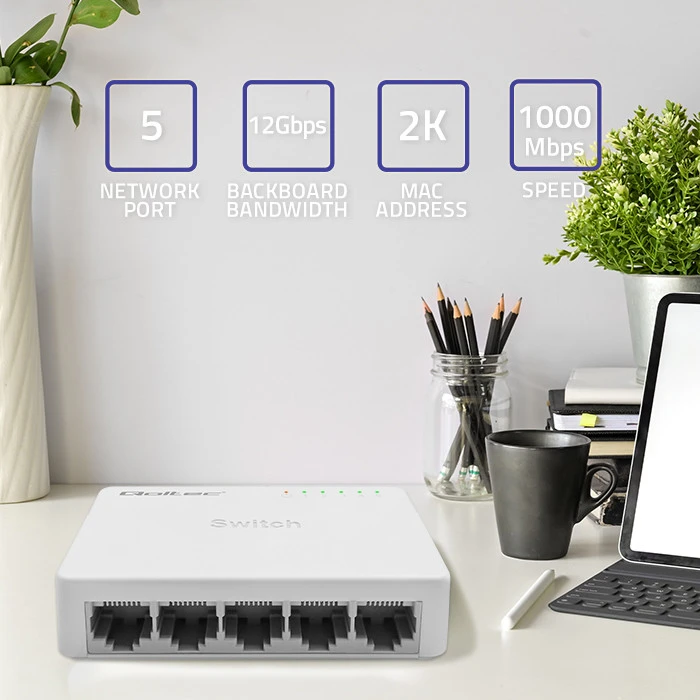 Šakotuvas Qoltec 52247 Tinklo jungiklis 5 x RJ45 prievadas | 1000Mbps | LAN