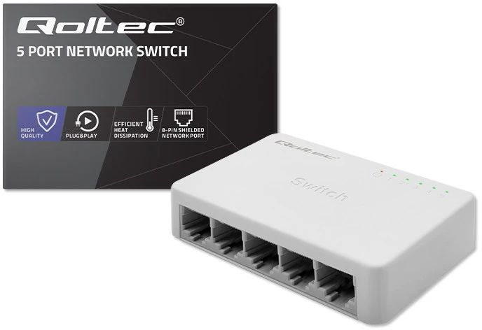 Šakotuvas Qoltec 52247 Tinklo jungiklis 5 x RJ45 prievadas | 1000Mbps | LAN