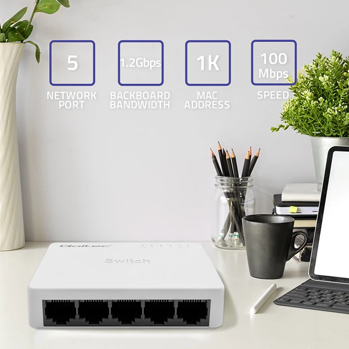 Šakotuvas Qoltec 52245 Tinklo jungiklis 5 x RJ45 prievadai | 100 Mbps | LAN