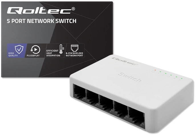 Šakotuvas Qoltec 52245 Tinklo jungiklis 5 x RJ45 prievadai | 100 Mbps | LAN