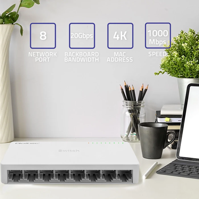 Šakotuvas Qoltec 52248 Tinklo jungiklis | 8 x RJ45 prievadas | 1000Mbps | LAN