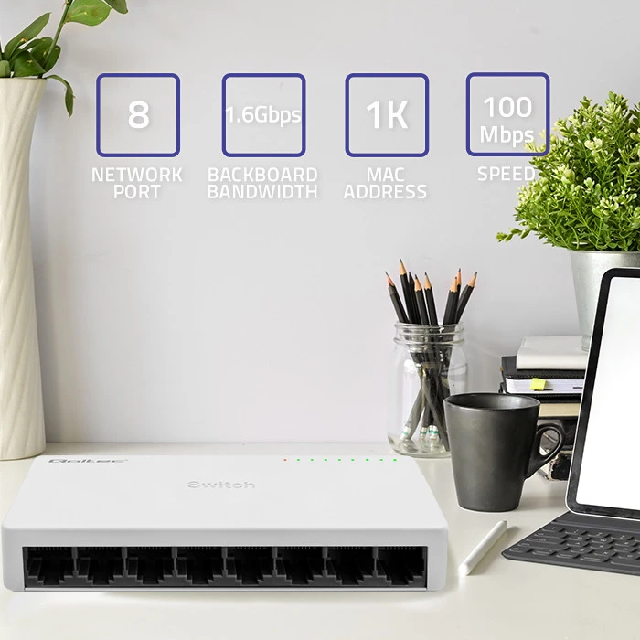 Šakotuvas Qoltec 52246 Tinklo jungiklis 8 x RJ45 prievadas | 100Mbps | LAN