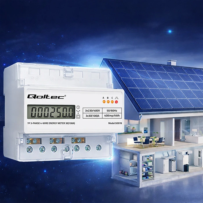 Qoltec Trijų fazių elektros skaitiklis 400V 100A LCD LED 7P