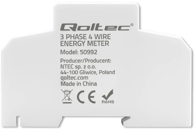 „Qoltec“ trifazis elektroninis skaitiklis | DIN bėgelio energijos suvartojimo skaitiklis | 400 V | 100A | LCD | 4P