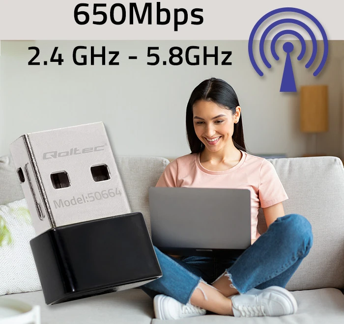 Qoltec Ultrafast mini belaidis USB Wi-Fi adapteris AC 650Mbps