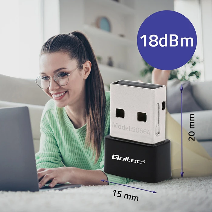 Qoltec Ultrafast mini belaidis USB Wi-Fi adapteris AC 650Mbps
