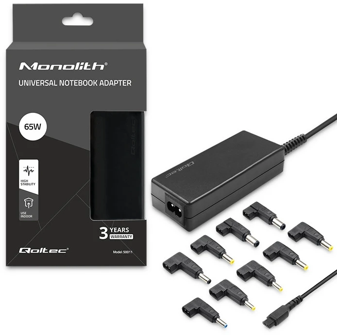 QOLTEC 50011 Universalus maitinimo adapteris 65W 8 kištukai + maitinimo laidas