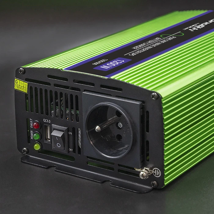 QOLTEC 51941 grynos sinusinės bangos keitiklis, monolitinis / akumuliatoriaus įkroviklis / UPS / 1200 W / 600 W / 12 V–230 V
