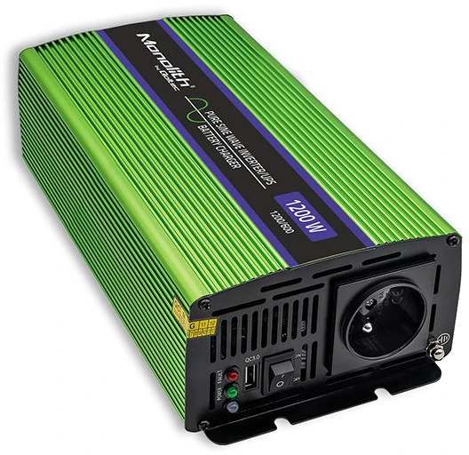 QOLTEC 51941 grynos sinusinės bangos keitiklis, monolitinis / akumuliatoriaus įkroviklis / UPS / 1200 W / 600 W / 12 V–230 V