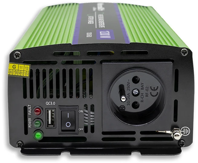 QOLTEC 51941 grynos sinusinės bangos keitiklis, monolitinis / akumuliatoriaus įkroviklis / UPS / 1200 W / 600 W / 12 V–230 V
