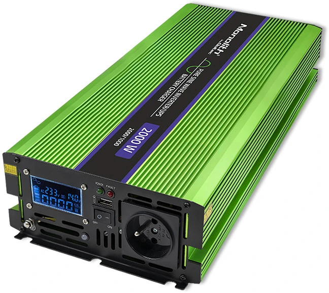 QOLTEC 51942 grynos sinusinės bangos keitiklis, monolitas / akumuliatoriaus įkroviklis / UPS / 1000 W / 2000 W / 12 V iki 230 V / LCD