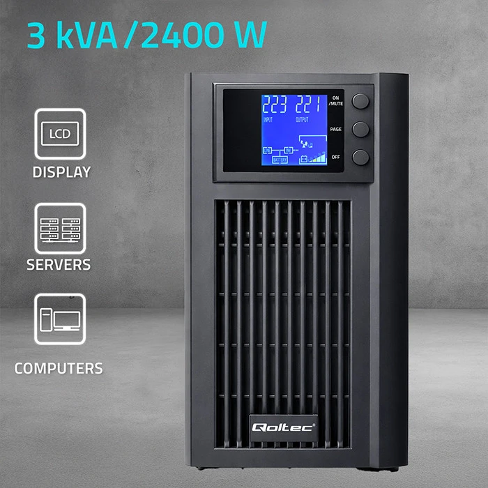 „Qoltec“ grynos sinusinės bangos | 3 kVA | 2400 W | AVR | LCD | Grynos sinusinės bangos