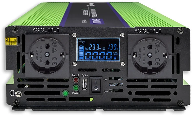 QOLTEC 51943 grynos sinusinės bangos keitiklis, monolitas / akumuliatoriaus įkroviklis / UPS / 4000 W / 2000 W / 12 V iki 230 V / LCD