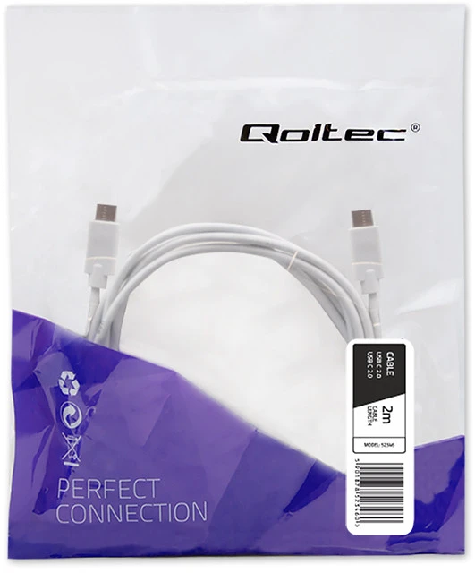 QOLTEC 52346 USB 2.0 kabelis C tipo kištukas USB 2.0 C tipo kištukas 2m Baltas