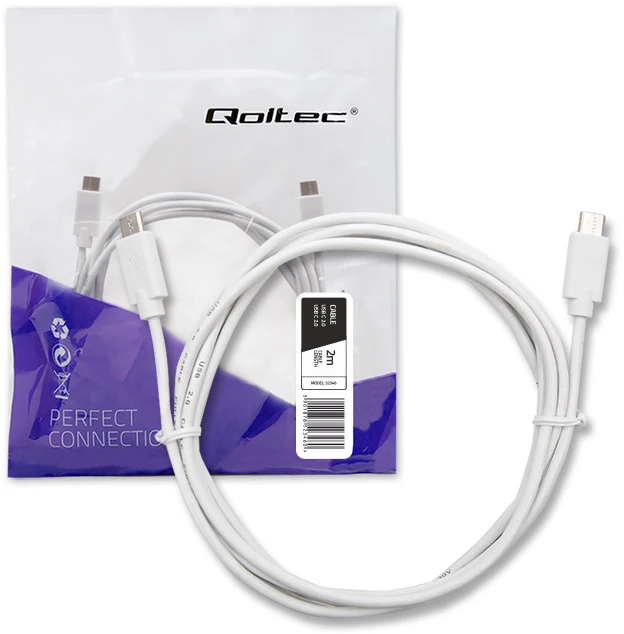QOLTEC 52346 USB 2.0 kabelis C tipo kištukas USB 2.0 C tipo kištukas 2m Baltas