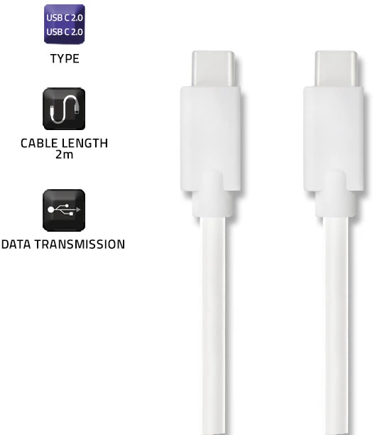 QOLTEC 52346 USB 2.0 kabelis C tipo kištukas USB 2.0 C tipo kištukas 2m Baltas