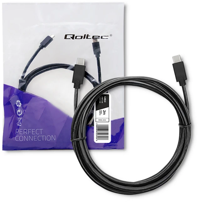 QOLTEC 52345 USB 2.0 kabelis C tipo kištukas USB 2.0 tipo C kištukas 2m Juodas