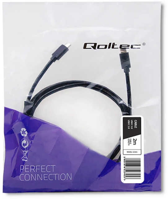 QOLTEC 52345 USB 2.0 kabelis C tipo kištukas USB 2.0 tipo C kištukas 2m Juodas