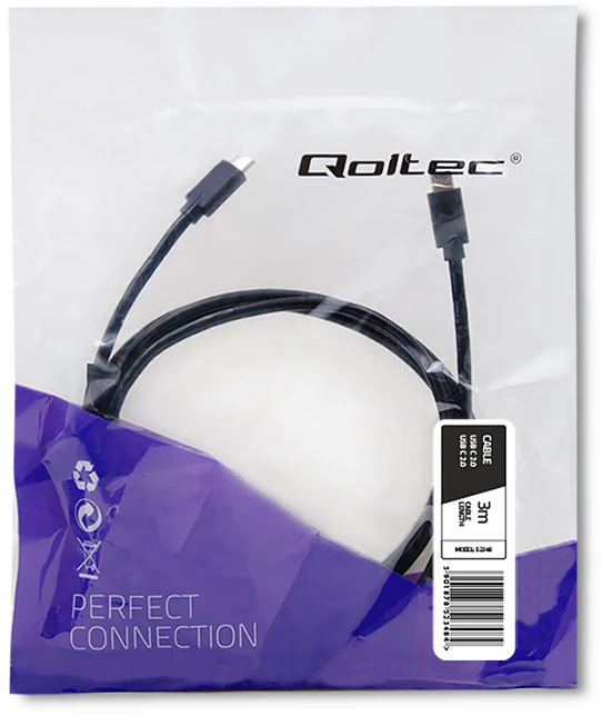 QOLTEC 52348 USB 2.0 cable type C male USB 2.0 type C male 3m Juodas