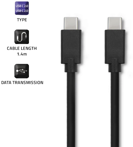QOLTEC 52343 USB 2.0 cable type C male USB 2.0 type C male 1.4m Juodas