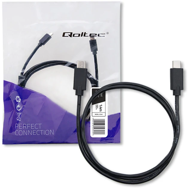 QOLTEC 52343 USB 2.0 cable type C male USB 2.0 type C male 1.4m Juodas