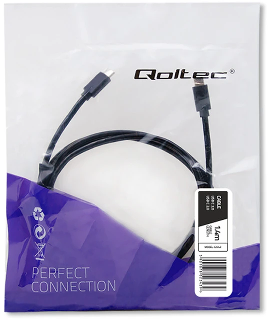 QOLTEC 52343 USB 2.0 cable type C male USB 2.0 type C male 1.4m Juodas
