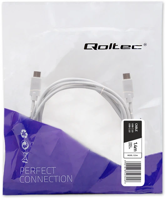 QOLTEC 52344 USB 2.0 kabelis C tipo kištukas USB 2.0 C tipo kištukas 1,4 m Baltas