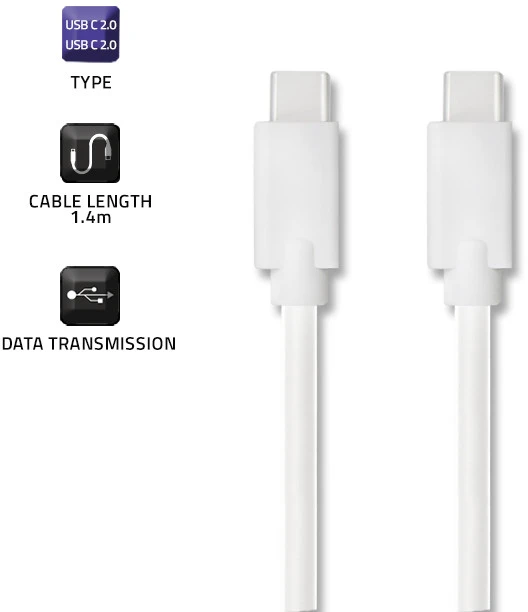 QOLTEC 52344 USB 2.0 kabelis C tipo kištukas USB 2.0 C tipo kištukas 1,4 m Baltas