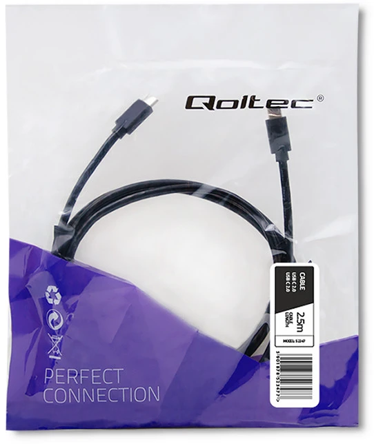 QOLTEC 52347 USB 2.0 cable type C male USB 2.0 type C male 2.5m Juodas