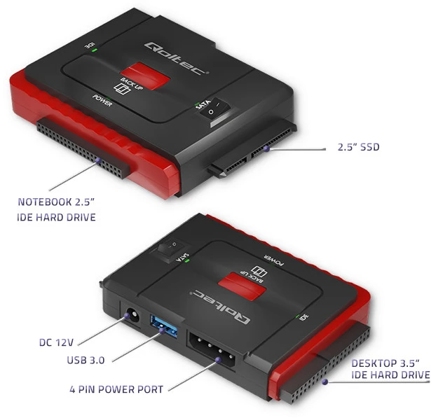 QOLTEC 50645 adapteris USB 3.0 prie IDE SATA III