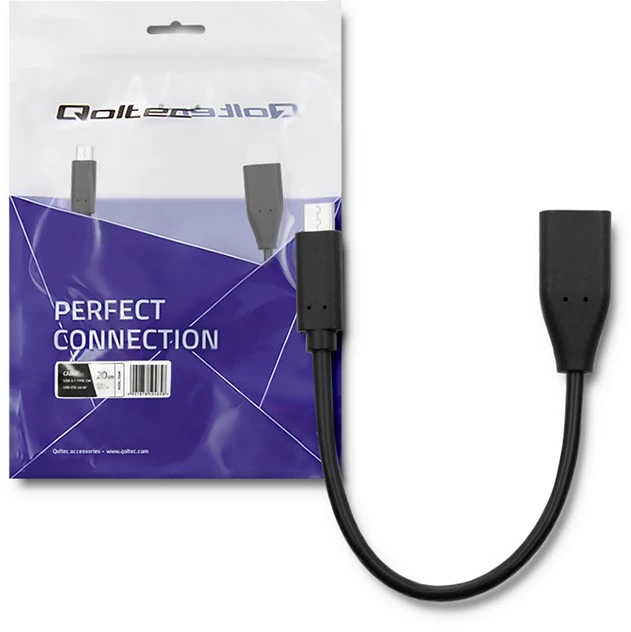 QOLTEC 50485 kabelis USB 3.1 tipo C vyriškas USB 3.0 A moteriškas 0,2 m