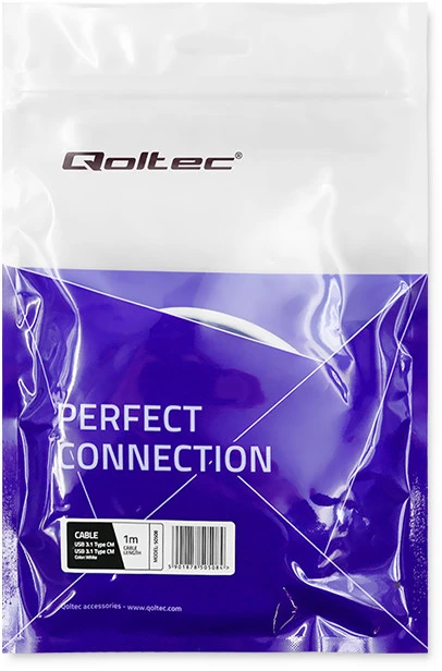 QOLTEC 50508 Kabelis USB 3.1 tipo C kištukas USB 3.1 tipo C kištukas 1m Baltas