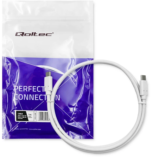 QOLTEC 50508 Kabelis USB 3.1 tipo C kištukas USB 3.1 tipo C kištukas 1m Baltas