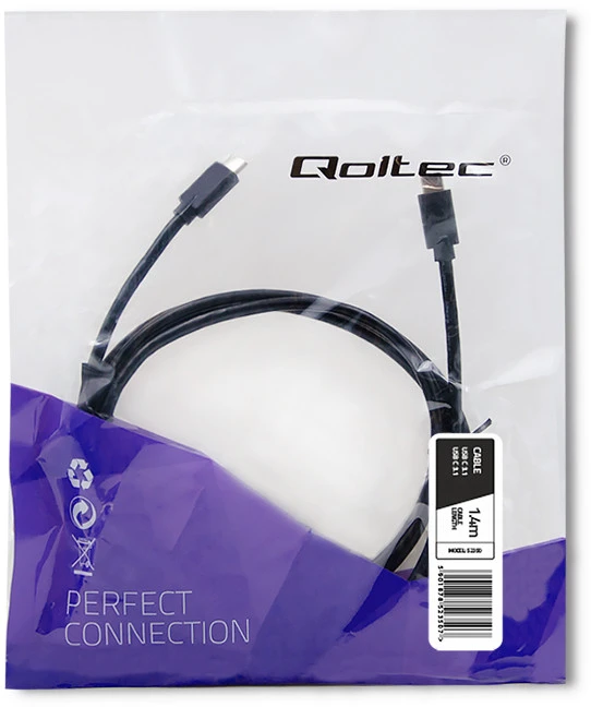 QOLTEC 52350 USB 3.1 tipo C kištukinis kabelis USB 3.1 tipo C kištukinis 1,4 m Juodas