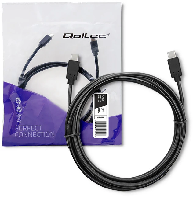 QOLTEC 52353 USB 3.1 type C male cable USB 3.1 type C male 3m Juodas