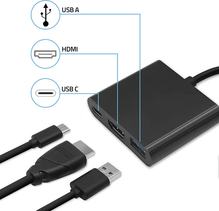 QOLTEC 50430 Qoltec Adapteris USB 3.1 typC Male / HDMI AF + USB AF + USB 3.1 typC juodas