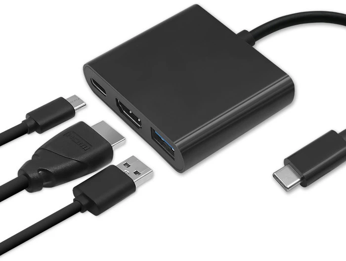 QOLTEC 50430 Qoltec Adapteris USB 3.1 typC Male / HDMI AF + USB AF + USB 3.1 typC juodas