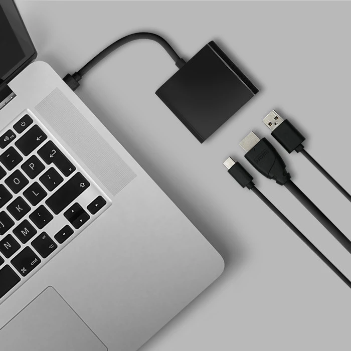QOLTEC 50430 Qoltec Adapteris USB 3.1 typC Male / HDMI AF + USB AF + USB 3.1 typC juodas