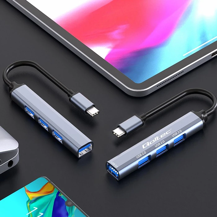 Centratorius adapteris usb-c 3.1 4in1 usb 3.0 3x 2.0 Qoltec