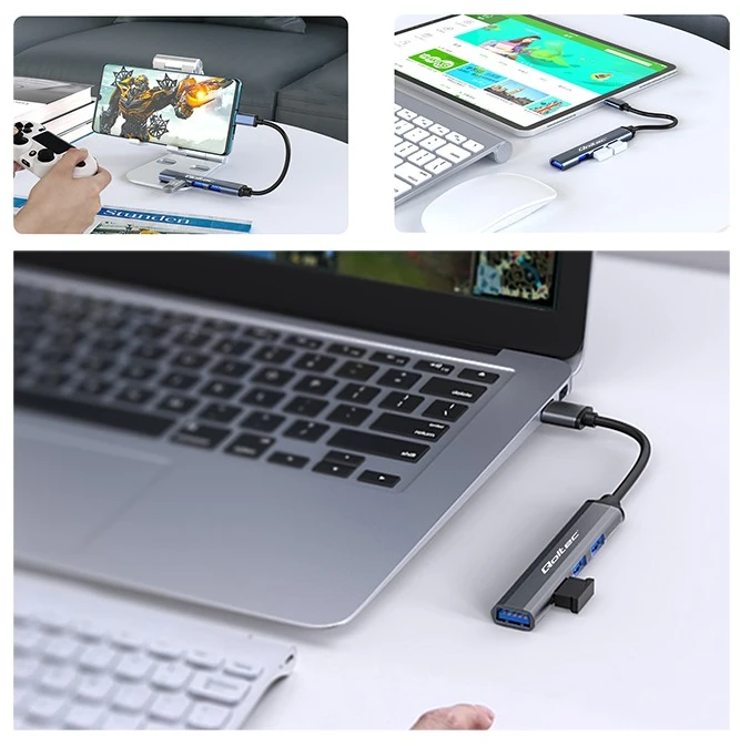 Centratorius adapteris usb-c 3.1 4in1 usb 3.0 3x 2.0 Qoltec