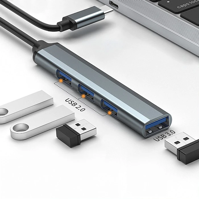Centratorius adapteris usb-c 3.1 4in1 usb 3.0 3x 2.0 Qoltec