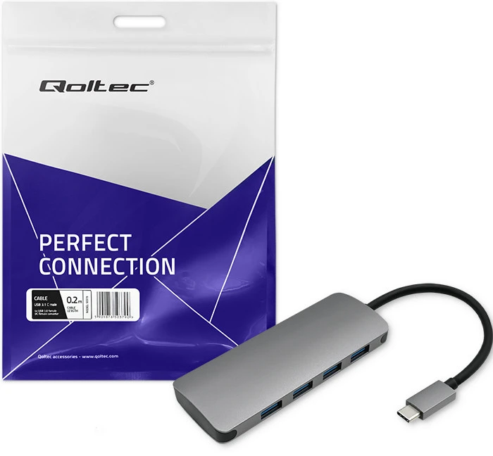 „Qoltec“ USB-C 3.1 5in1 šakotuvo adapteris, 4x USB 3.0 DC